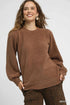 Umgee Textured Long Sleeve Sweater with Ribbed Trim Mocha - Fashorio