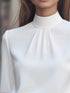 Mock Neck Long Sleeve Blouse with Pleated Detail - Fashorio