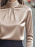 Mock Neck Long Sleeve Blouse with Pleated Detail - Fashorio