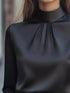 Mock Neck Long Sleeve Blouse with Pleated Detail - Fashorio