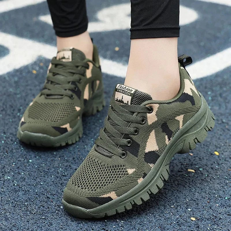 Camouflage Lace Up Mesh Breathable Athletic Moss - Fashorio
