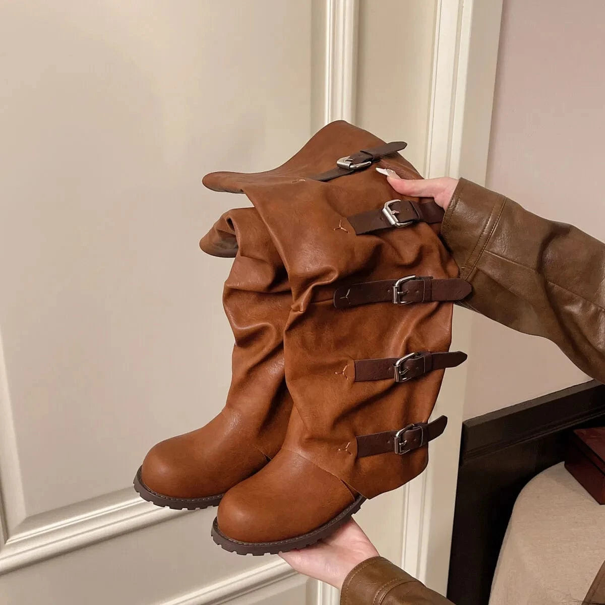 Multi-Buckle Knee-High Boots - Fashorio