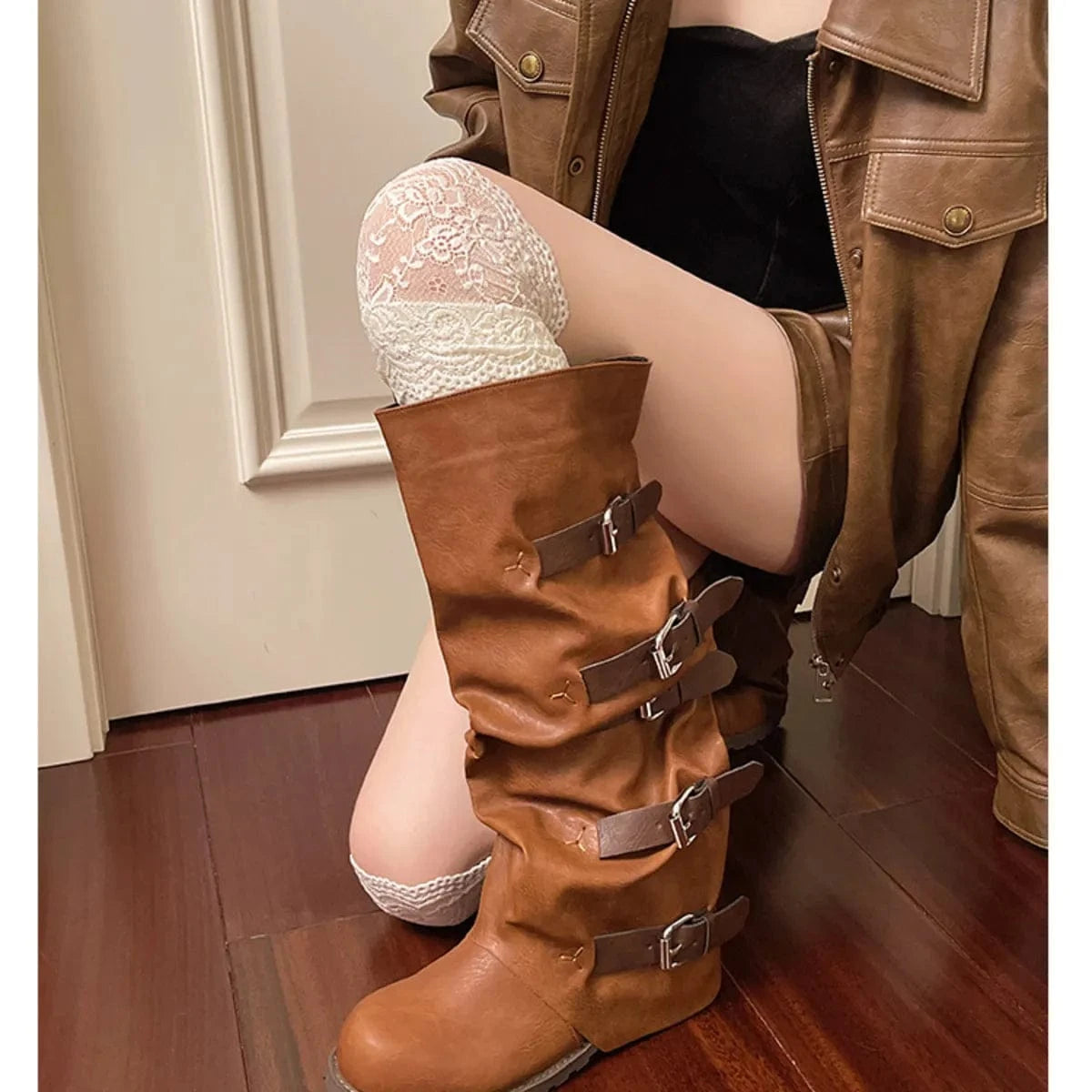 Multi-Buckle Knee-High Boots - Fashorio