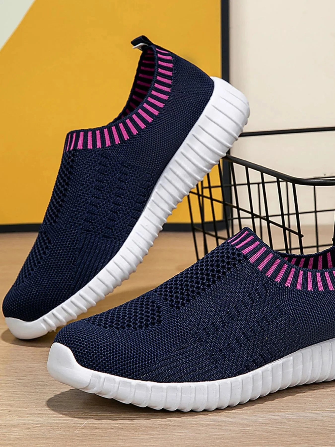 Breathable Knit Slip-On Athletic Navy - Fashorio