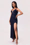 Fashorio Navy / S Split Sequin Backless Maxi Cami Dress