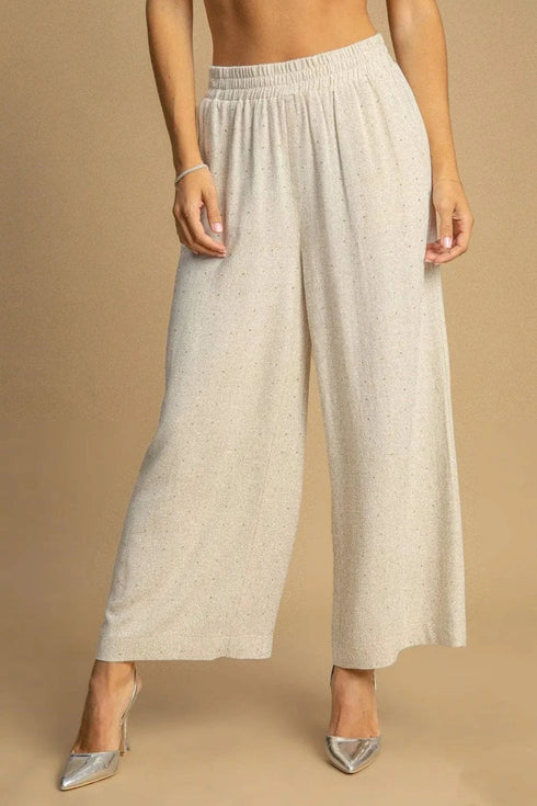 Umgee Full Size High Waisted Embellished Linen Pants Plus Size OATMEAL - Fashorio