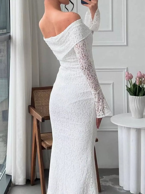 Fashorio Off-Shoulder Lace Bodycon Maxi Dress