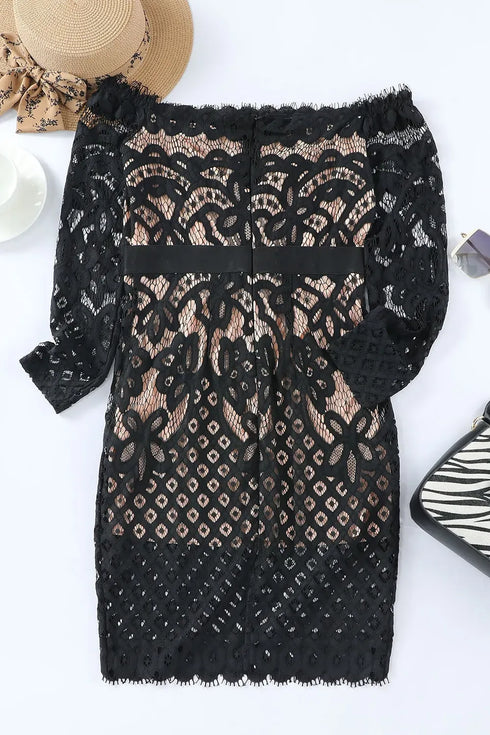 Fashorio Off-Shoulder Long Sleeve Lace Dress