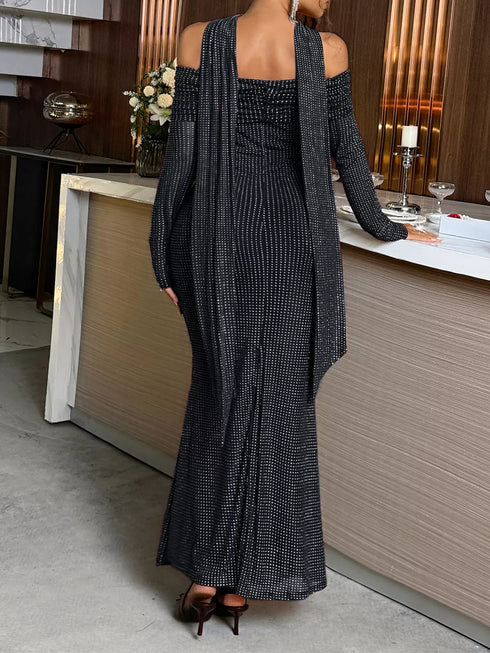 Fashorio Off-Shoulder Scarf Bodycon Maxi Dress