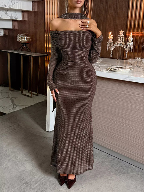 Fashorio Off-Shoulder Scarf Bodycon Maxi Dress