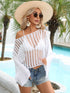 Fashorio Openwork Boat Neck Long Sleeve Cover Up