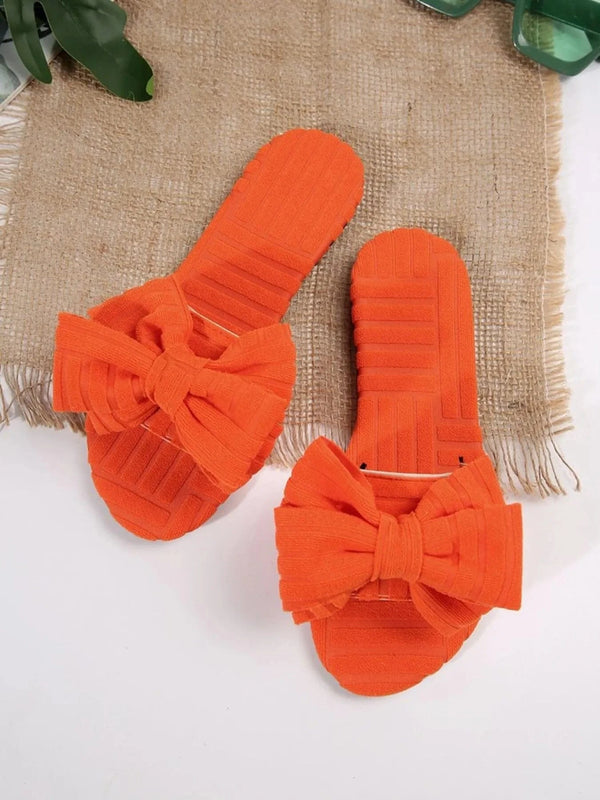 Bow Knot Open Toe Slippers Orange - Fashorio