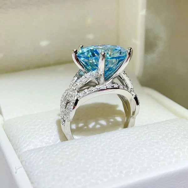 10 Carat Moissanite 925 Sterling Silver Ring Pastel Blue - Fashorio