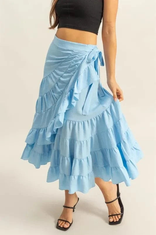 HYFVE Ruffled Tiered High Waist Skirt Pastel Blue - Fashorio