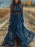 Fashorio Peacock Blue / S Lace Long Sleeve Maxi Dress