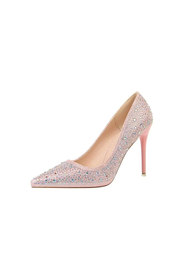Point Toe Rhinestone Decor Stiletto Pumps Pink - Fashorio