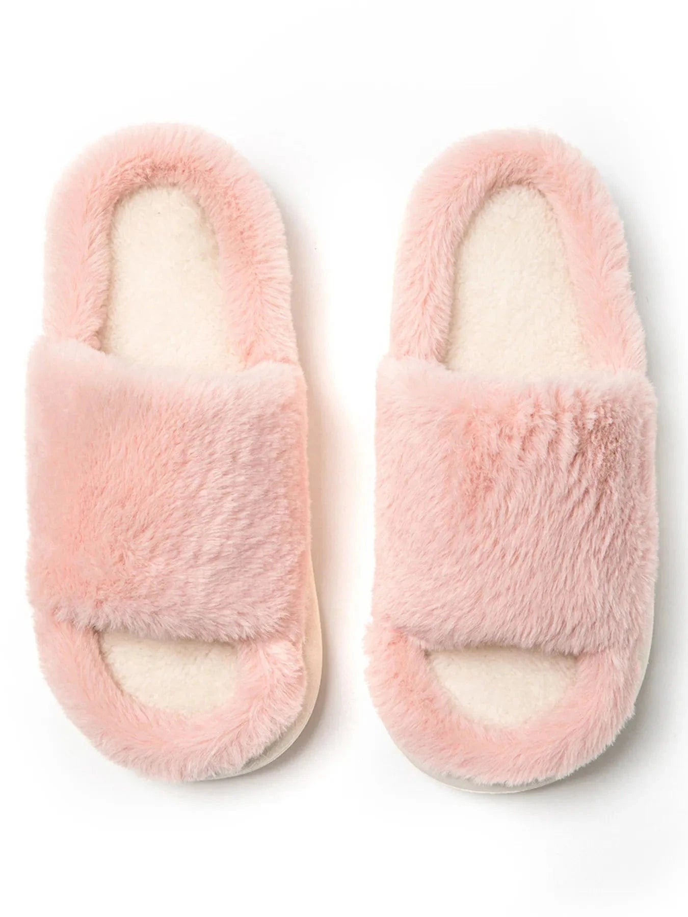 Fluffy Open Toe Comfort Slippers Pink - Fashorio