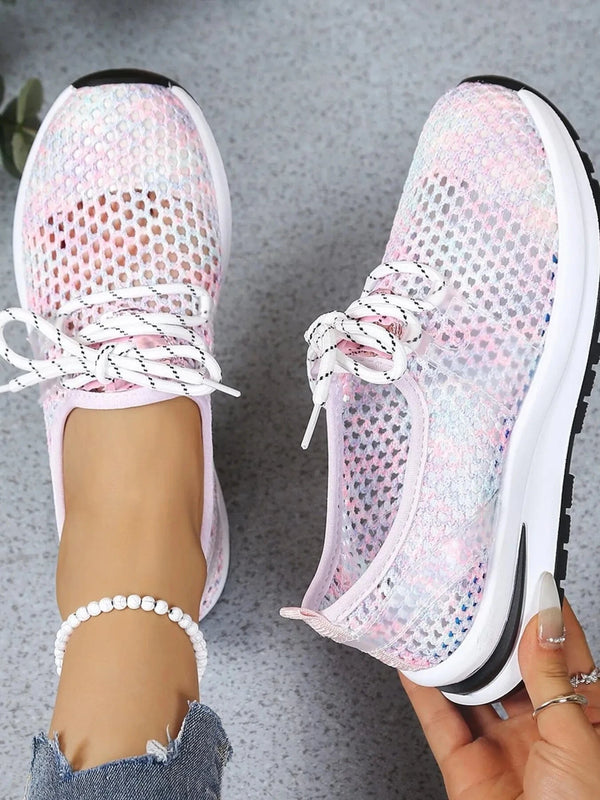Mesh Breathable Lace Up Athletic Pink - Fashorio