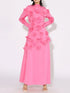 Fashorio Pink / S Floral Applique Long Sleeve Maxi Dress