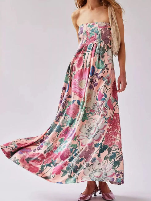 Fashorio Pink / S Floral Print Sleeveless Maxi Dress