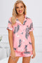 Fashorio Pink / S Printed Button Up Short Sleeve Top and Shorts Lounge Set