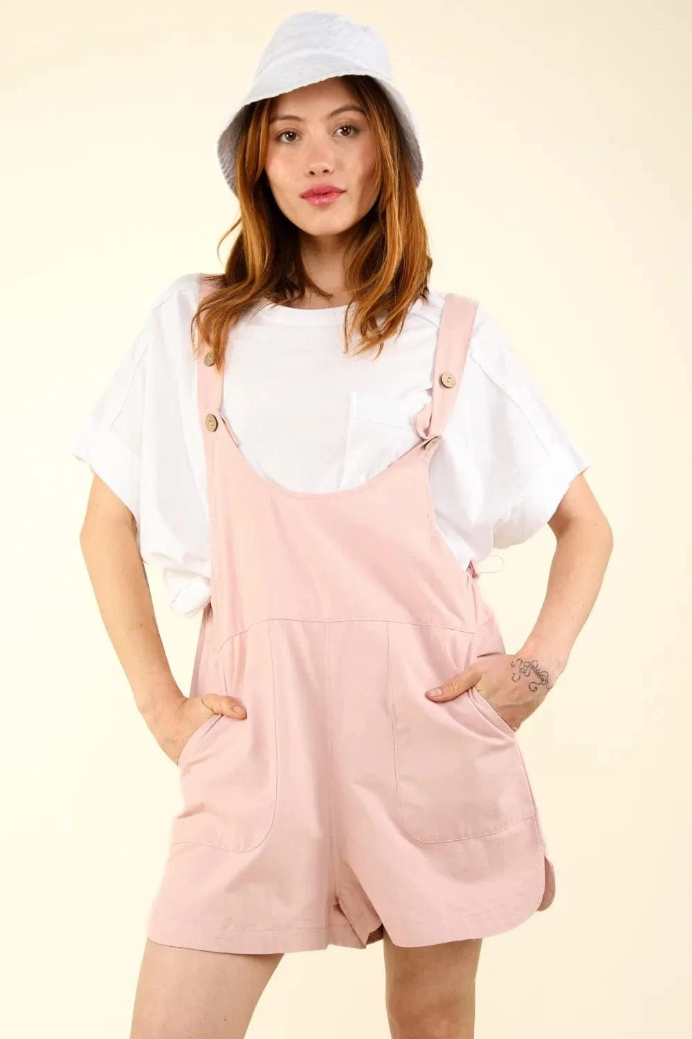 VERY J Adjustable Waist Suspender Overalls with Pockets Pink - Fashorio
