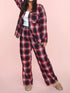 Fashorio Plaid Collared Neck Button Up Top and Pants Lounge Set