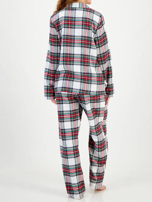 Fashorio Plaid Collared Neck Button Up Top and Pants Lounge Set