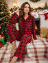 Fashorio Plaid Collared Neck Long Sleeve Top and Pants Lounge Set