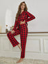 Fashorio Plaid Collared Neck Long Sleeve Top and Pants Lounge Set