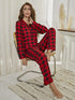 Fashorio Plaid Collared Neck Long Sleeve Top and Pants Lounge Set