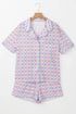 Fashorio Plaid Collared Neck Short Sleeve Top and Shorts Lounge Set