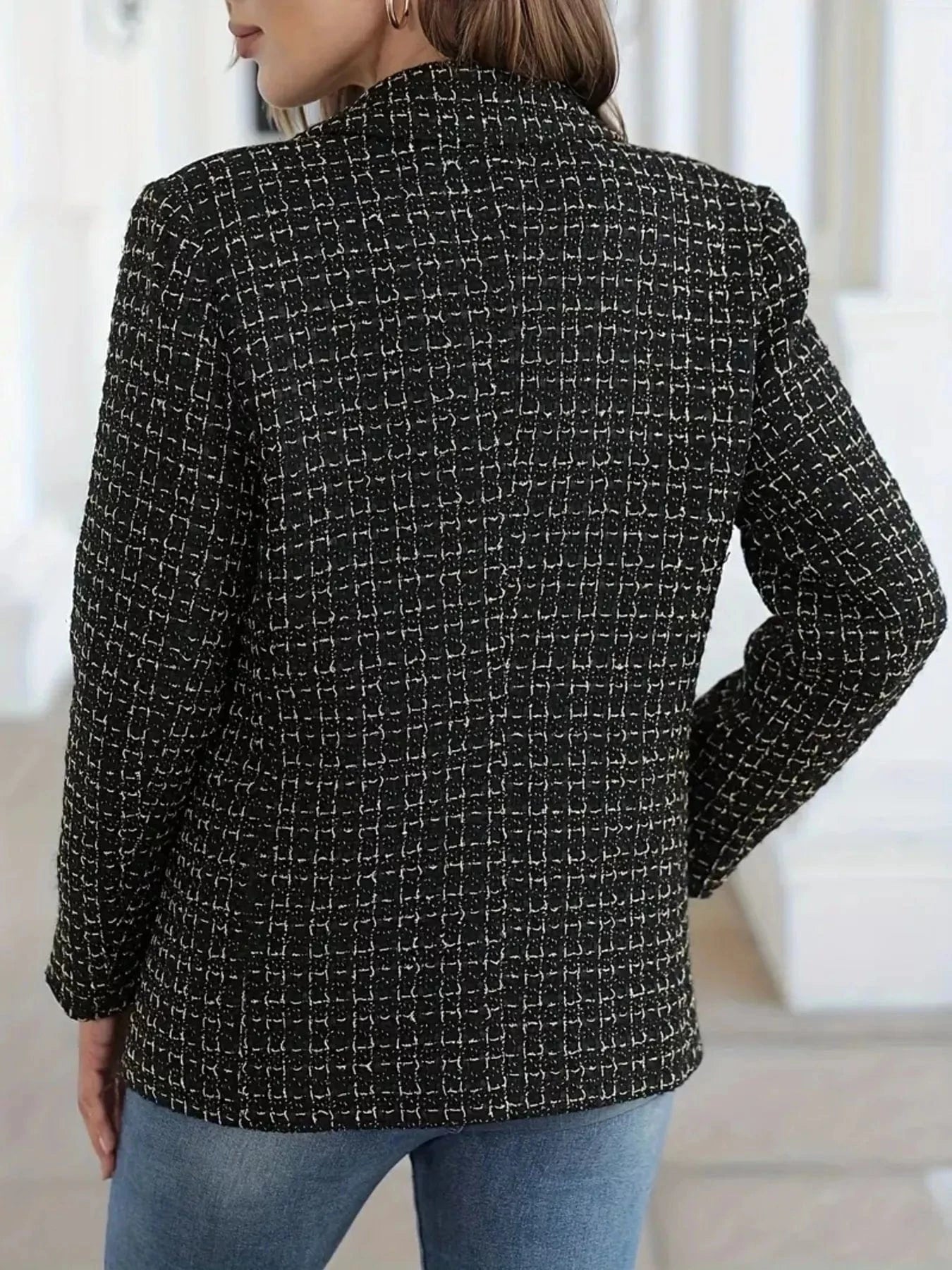 Plaid Double-Breasted Tweed Blazer - Fashorio