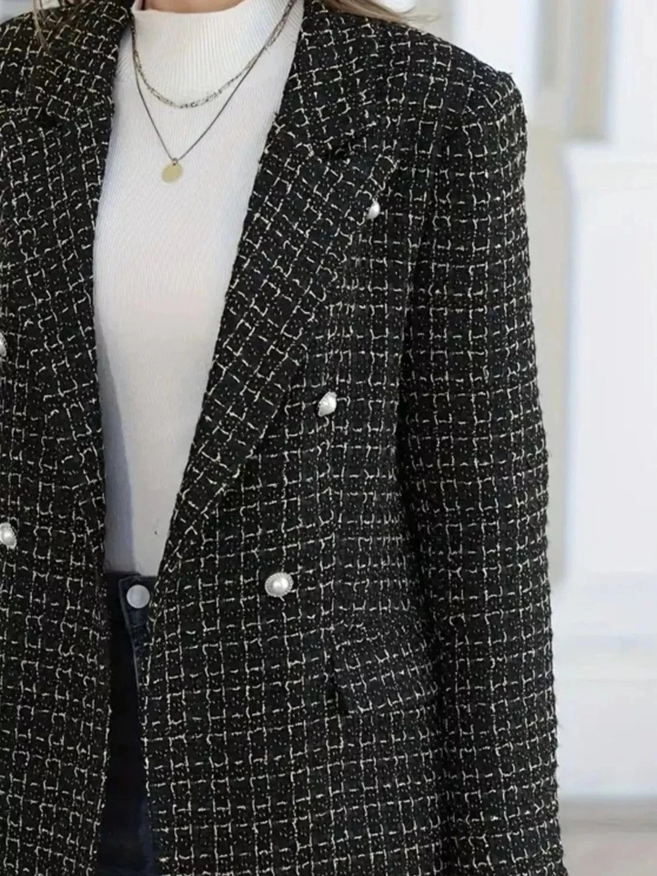 Plaid Double-Breasted Tweed Blazer - Fashorio