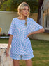 Fashorio Plaid Round Neck Top and Shorts Lounge Set