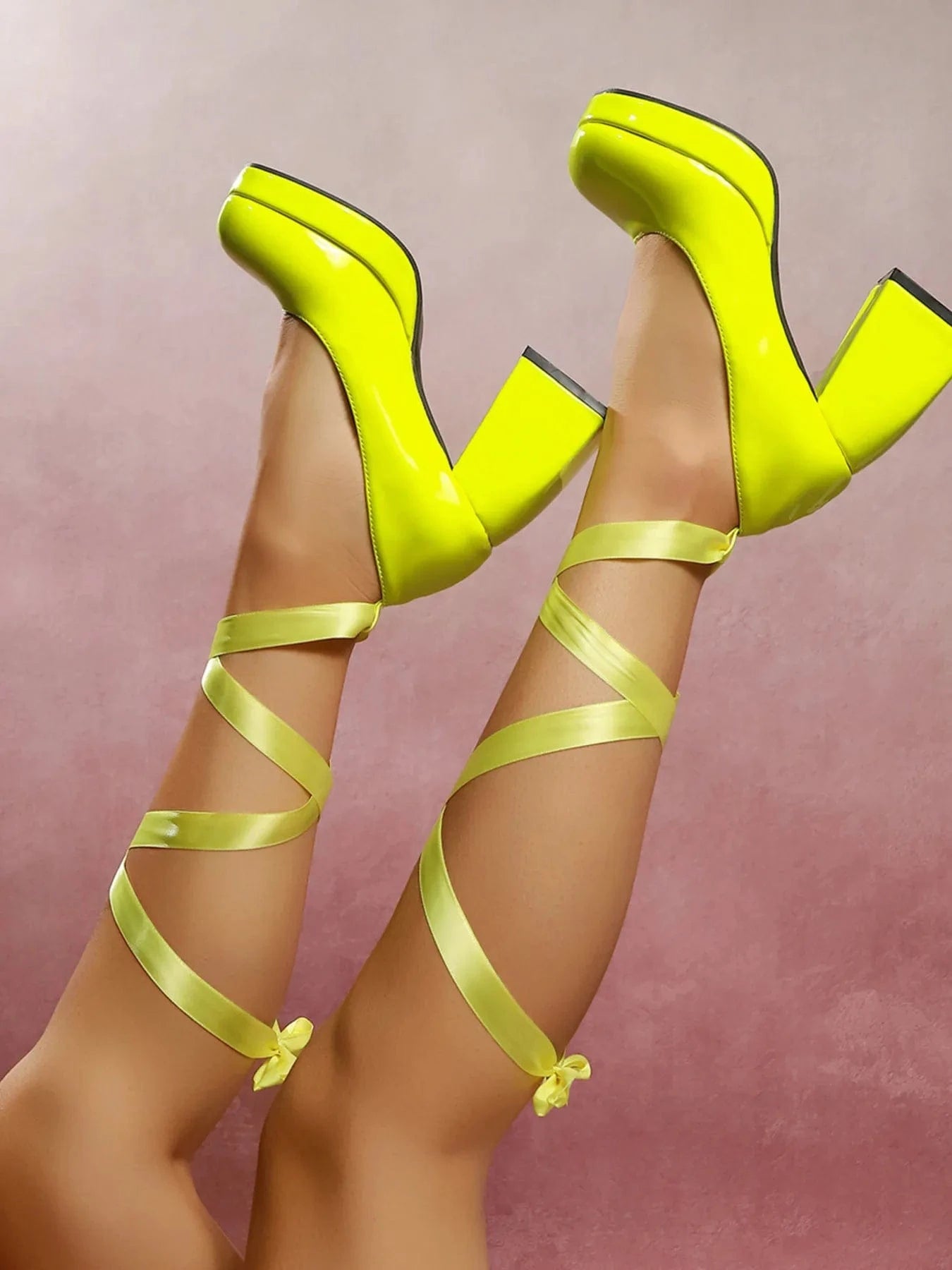 Platform Block Heel Pumps with Ankle Wrap Straps - Fashorio