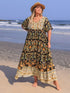 Fashorio Plus Size Bohemian Floral Tiered Maxi Dress