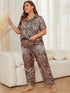 Fashorio Plus Size Leopard Short Sleeve Top and Pants Lounge Set