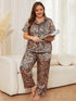 Fashorio Plus Size Leopard Short Sleeve Top and Pants Lounge Set