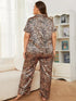 Fashorio Plus Size Leopard Short Sleeve Top and Pants Lounge Set