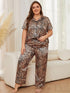 Fashorio Plus Size Leopard Short Sleeve Top and Pants Lounge Set