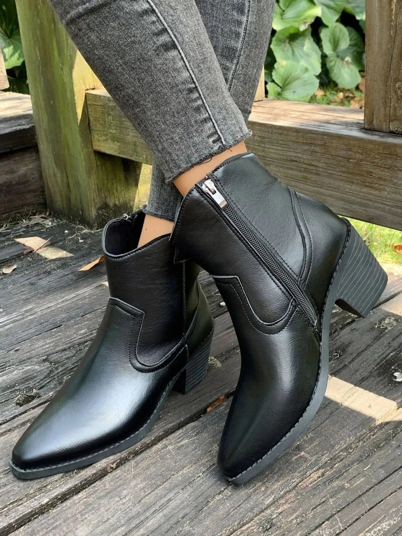 Point Toe Block Heels Boots - Fashorio