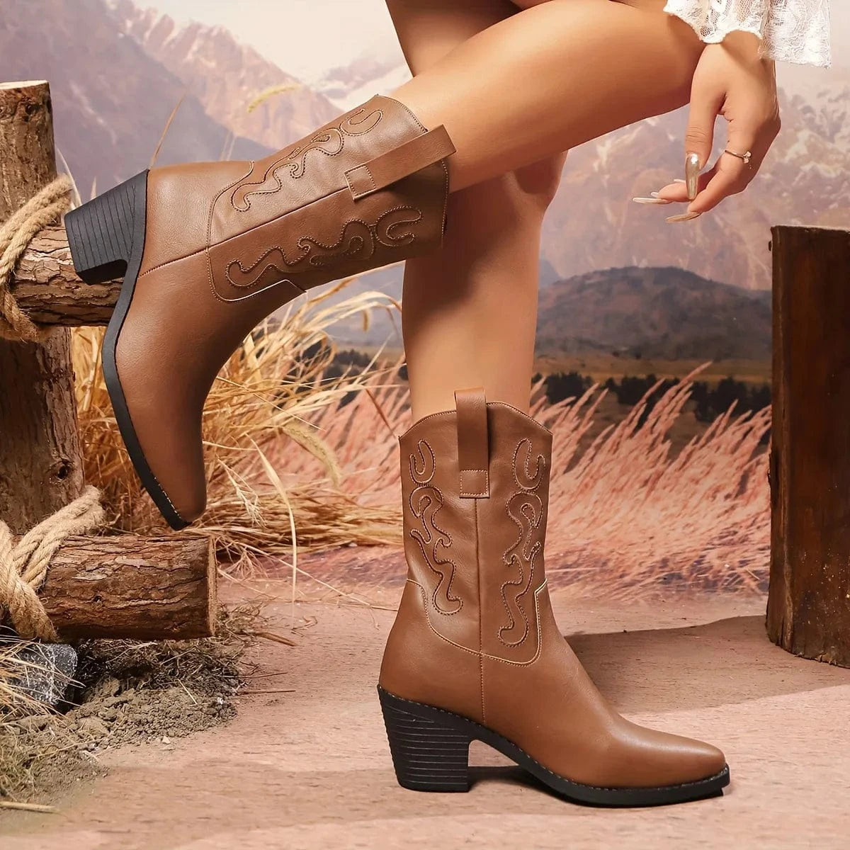 Point Toe Block Heels Boots - Fashorio