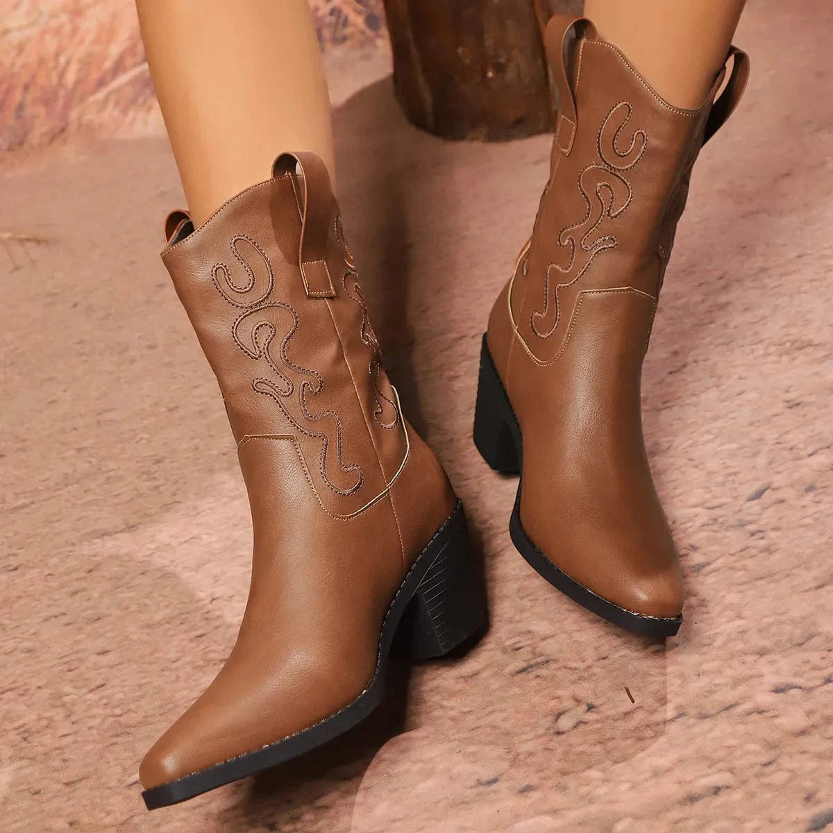 Point Toe Block Heels Boots - Fashorio
