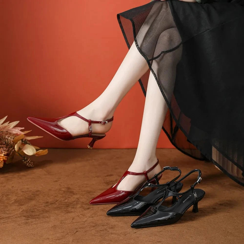 Point Toe Flare Heel Slingback Pumps - Fashorio
