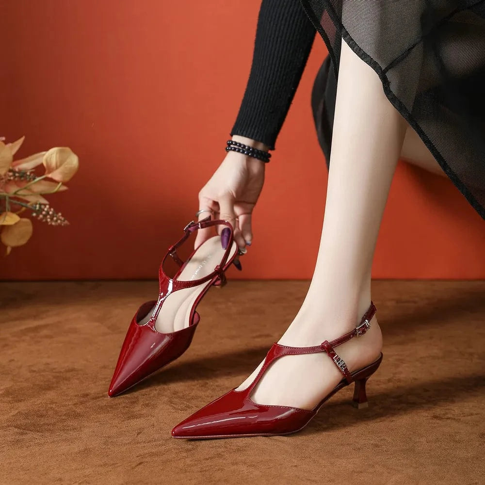 Point Toe Flare Heel Slingback Pumps - Fashorio