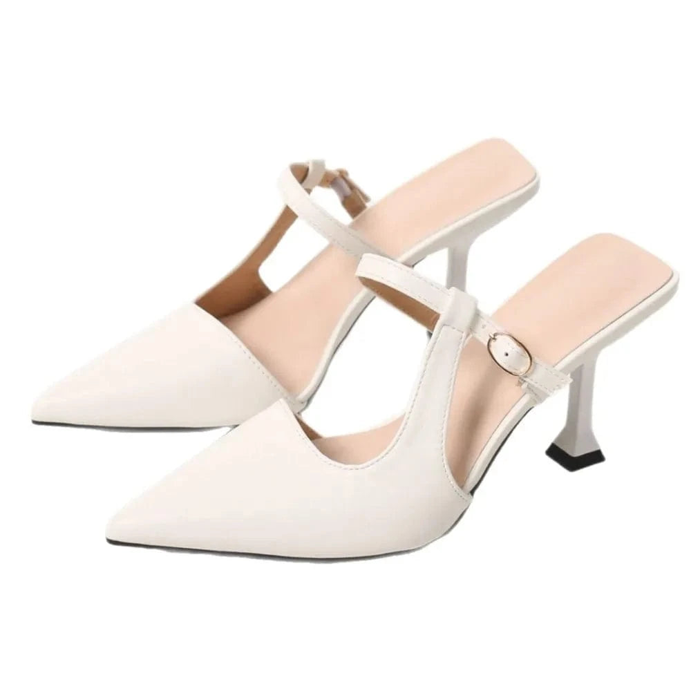 Point Toe Flare Heel Slingback Pumps - Fashorio