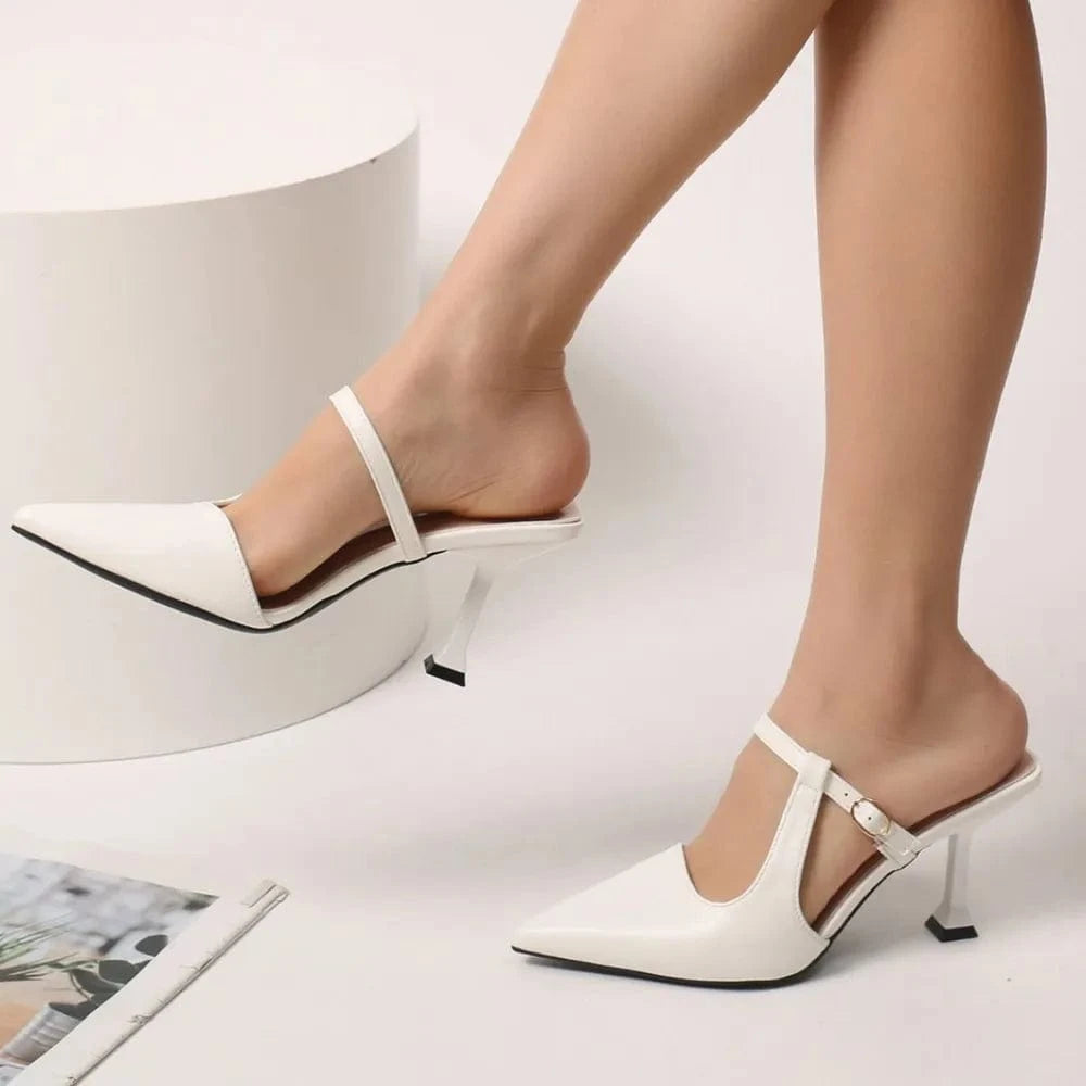 Point Toe Flare Heel Slingback Pumps - Fashorio