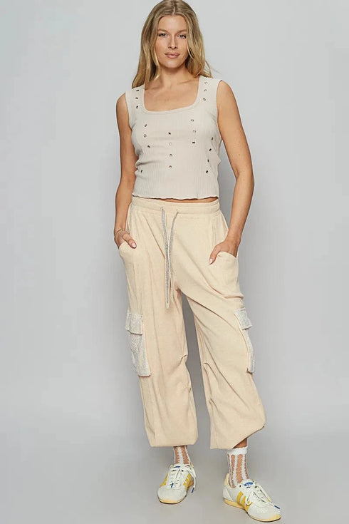 POL Drawstring Lace Pocket Patch Joggers - Fashorio