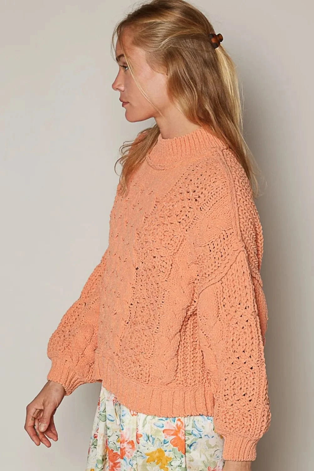 POL Mock Neck Cable Knit Sweater - Fashorio